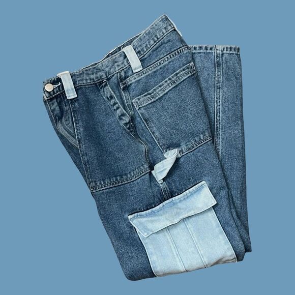 PacSun Two Toned Hi Rise Denim Cargo Jeans Size 3 23x26”  #44 - Picture 5 of 6